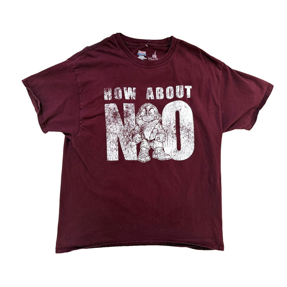 Disney Grumpy Shirt Mens Extra Large Burgundy Disney Parks How About No Y2K Tee - Picture 1 of 6